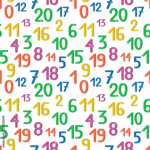 Seamless pattern with multicolored numbers in cartoon style. Element for creating design for children. For printing on paper, fabric, scrapbooking.