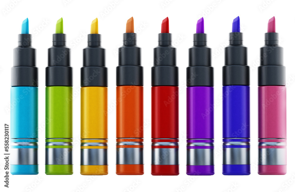 Multi colored marker pens on transparent background - obrazy, fototapety, plakaty 