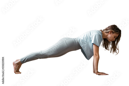 Fotografia Woman exercise yoga pose asana fitness and aerobics, isolated transparent background