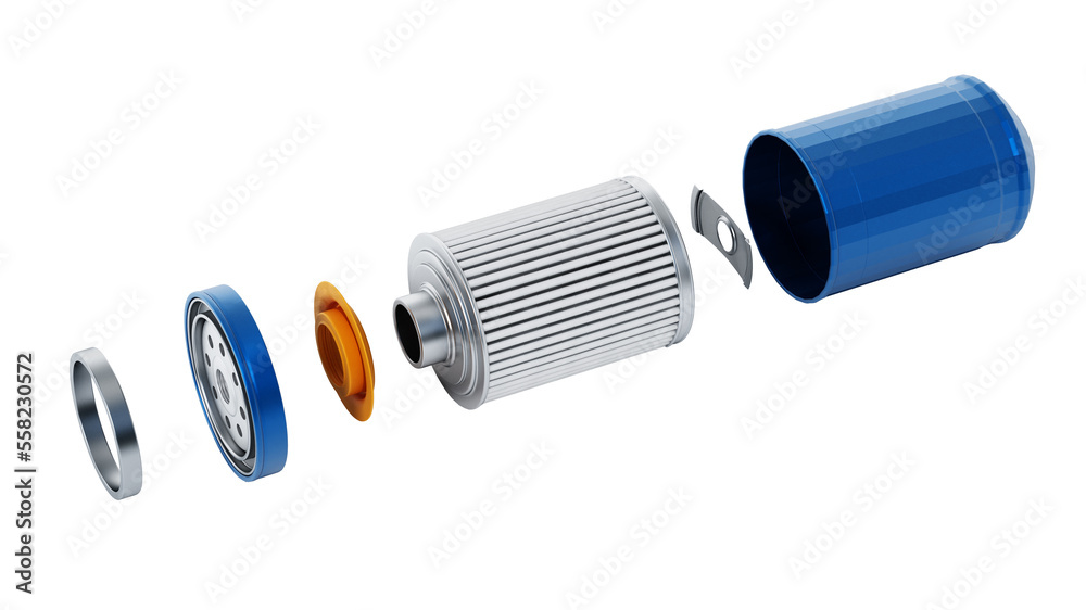 Spare new oil filter exploded perspective on transparent background Stock Illustration Adobe Stock