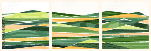Abstract green square social media post for agriculture design or eco pattern. Ecology garden, farm, nature vector background. Contemporary collage composition. Organic applique, patchwork ornament