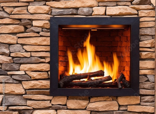 fireplace with fire and burning firewood