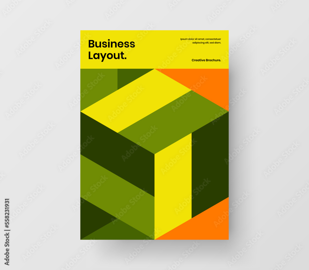 Colorful geometric tiles flyer illustration. Simple handbill A4 design vector concept.