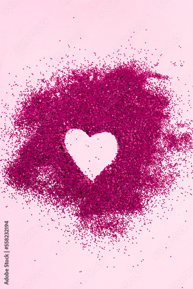 Valentines day festive background with sparkling heart, trending magenta color