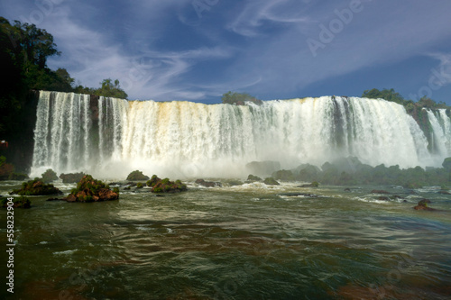 iguazu falls seen from the brazilian side in distant angles diablo throat and with its waterfalls and its vegetation