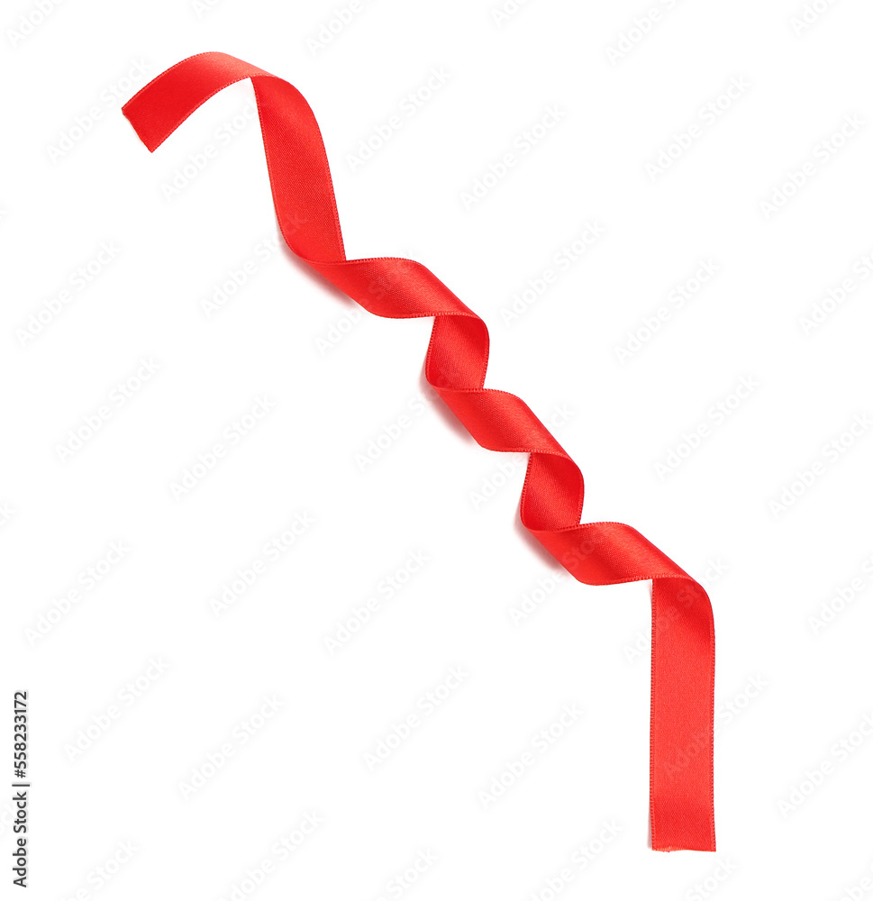 Red curly satin ribbon isolated on white background Red curly satin ribbon isolated on white background