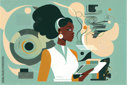 Vintage Inspired Vector Illustration of African-American Woman in Science Lab. Generative ai