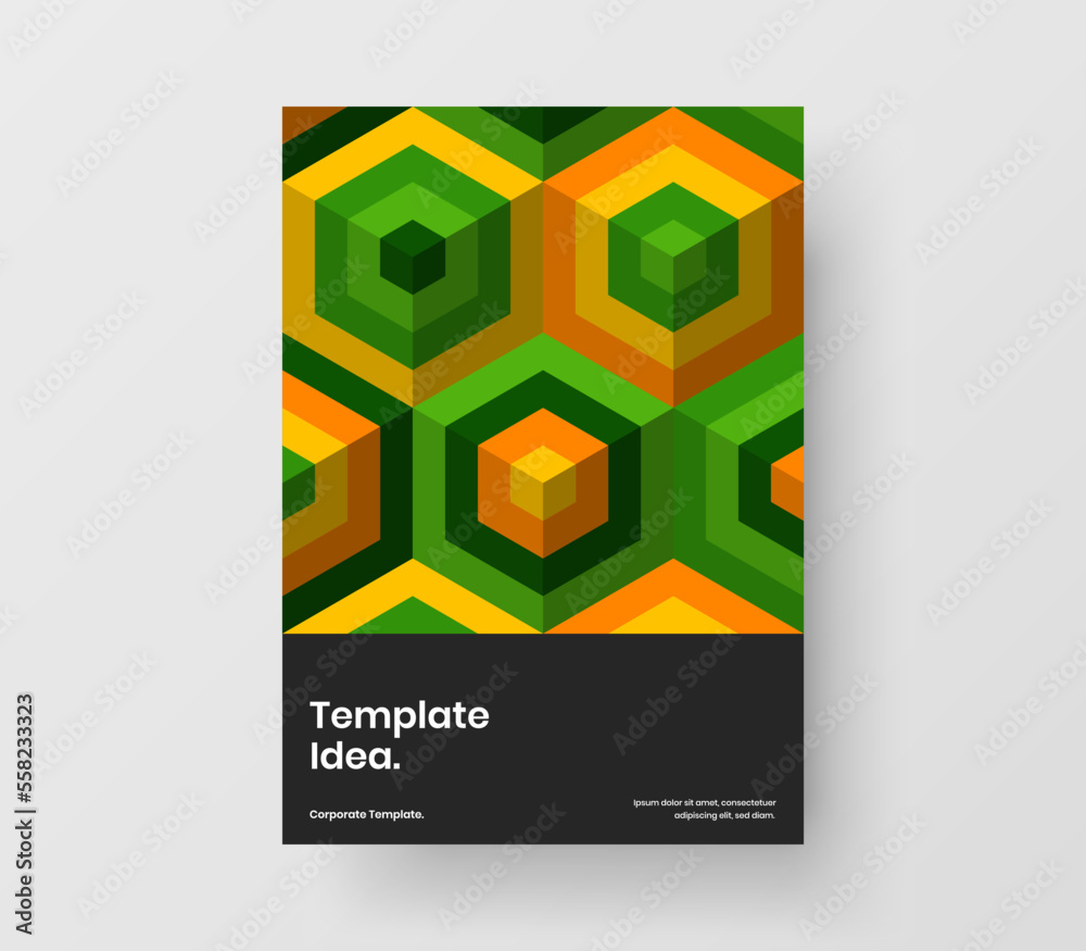 Creative mosaic tiles annual report layout. Vivid corporate brochure vector design illustration.