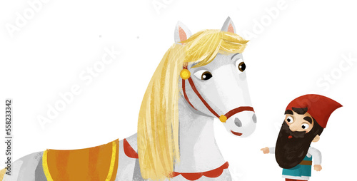 cartoon scene with horse and dwarf illustration © honeyflavour