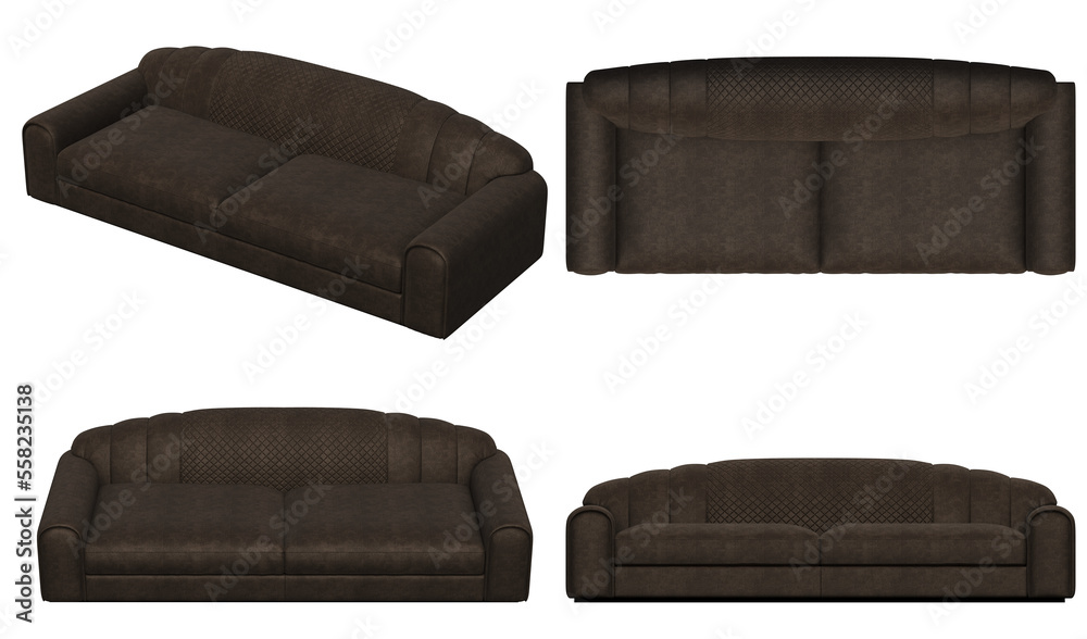 Naklejka premium sofa isolate on a transparent background, interior furniture, 3D illustration, cg render