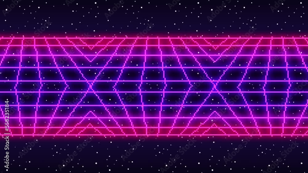 Animated Retro background. Motion design. Synthwave. Pixel art 8bit Vector video game Animated Retro background. Motion design. Synthwave. Pixel art 8bit Vector video game