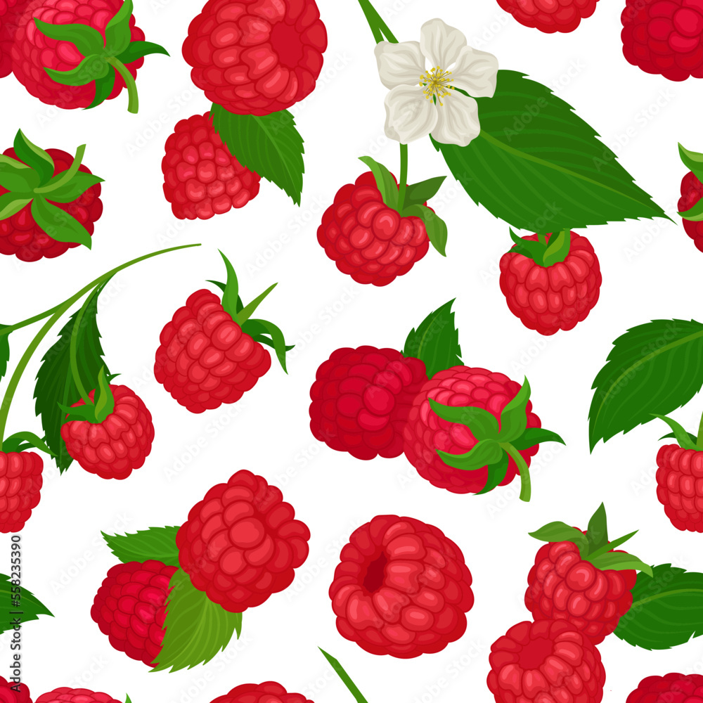 Ripe juicy raspberry seamless pattern. Organic ripe berries, healthy natural vegetarian food repeating print for wallpaper, wrapping paper, textile, package design cartoon vector Ripe juicy raspberry seamless pattern. Organic ripe berries, healthy natural vegetarian food repeating print for wallpaper, wrapping paper, textile, package design cartoon vector