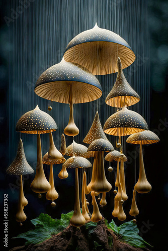 Wind Chimes made out of Mushrooms. Generative ai © NelsonCharette Media