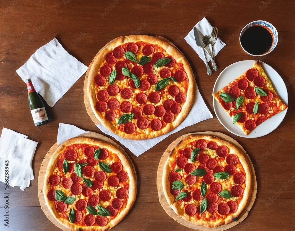 pizza with salami and pepperoni on a wooden table pizza with salami and pepperoni on a wooden table