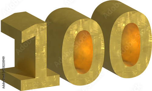 3D golden number one hundred 100