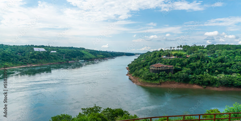 The three country point of Argentina, Brazil and Paraguay seen from the Argentinian side, Iguazu, Brazil, February 3th 2019