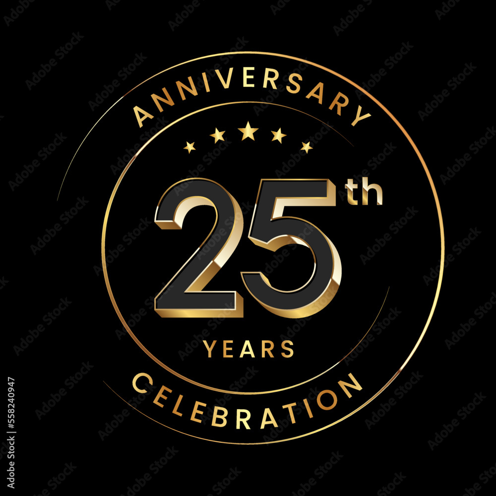 Fototapeta premium 25th Anniversary. Anniversary logo design with gold color ring and text for anniversary celebration events. Logo Vector Template