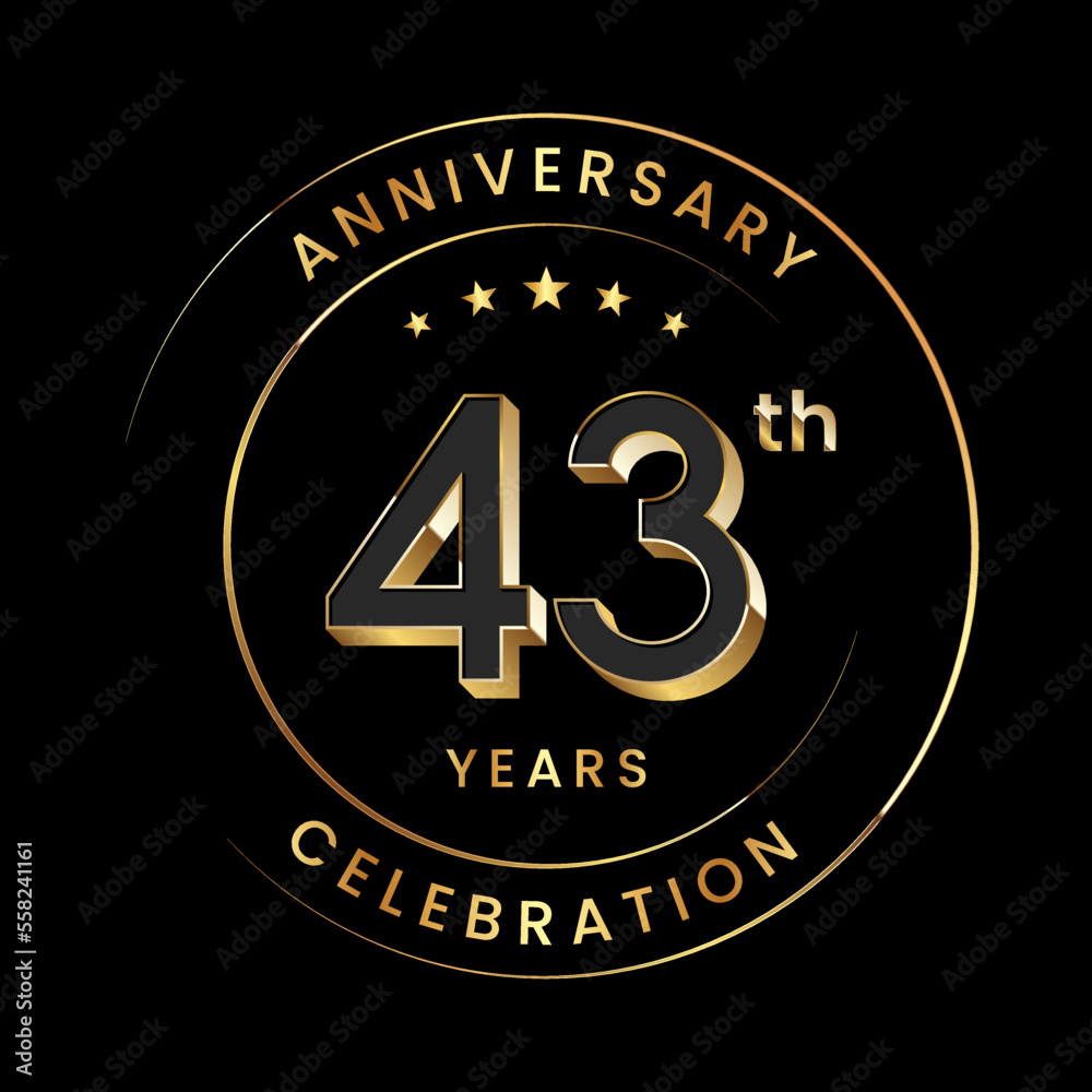 43th Anniversary. Anniversary logo design with gold color ring and text for anniversary celebration events. Logo Vector Template 43th Anniversary. Anniversary logo design with gold color ring and text for anniversary celebration events. Logo Vector Template