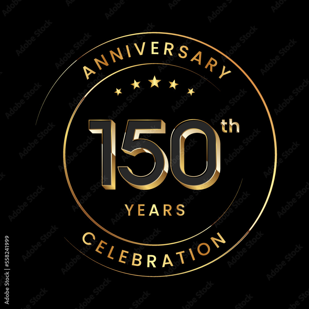 150th Anniversary. Anniversary logo design with gold color ring and text for anniversary celebration events. Logo Vector Template 150th Anniversary. Anniversary logo design with gold color ring and text for anniversary celebration events. Logo Vector Template