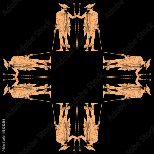 Rectangular ethnic frame with ancient Greek god Hermes or Mercury. Vase painting style.