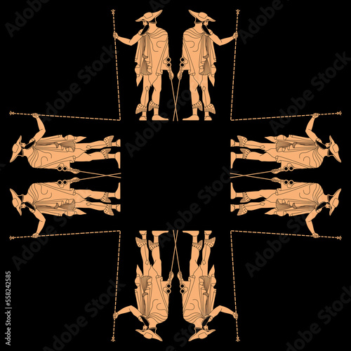 Rectangular ethnic frame with ancient Greek god Hermes or Mercury. Vase painting style.