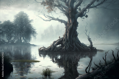 Fotografia Fantasy marsh or swamp scene AI Generative