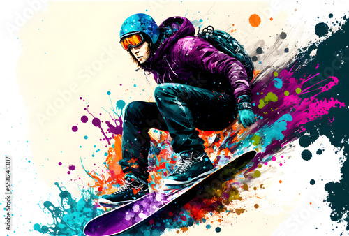 Illustration Winter Sport  Snowboard and Skii  Generative AI