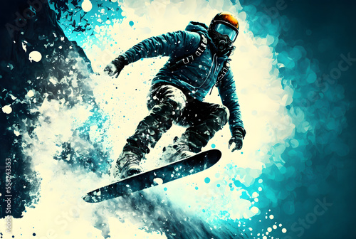 Illustration Winter Sport  Snowboard and Skii  Generative AI