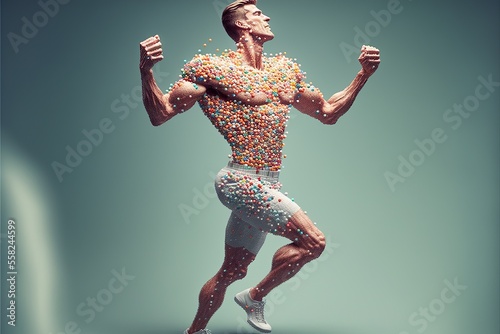 Sportsman made of medicine drug pills, concept of doping in sports, created with Generative AI technology photo