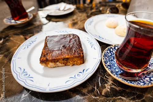 Fototapeta Naklejka Na Ścianę i Meble -  Kazandibi, a Turkish dessert and type of caramelized milk pudding. Developed in the Ottoman Palace and one of the most popular Turkish desserts today