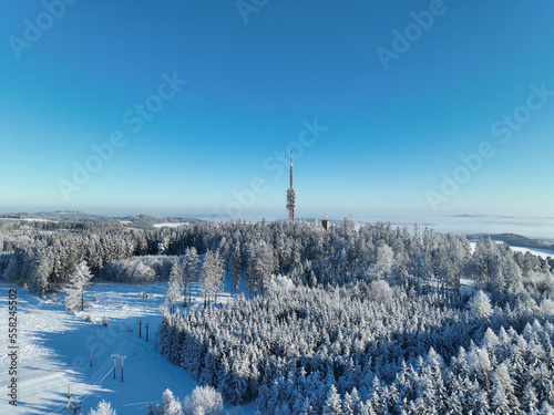 Winter countryside with transmitter