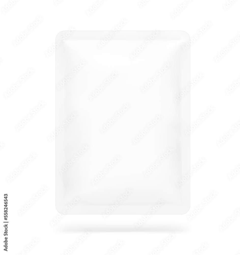Sachet bag mockup. Vector illustration isolated on white background. Front view. Can be use for template your design, presentation, promo, ad. EPS10. Sachet bag mockup. Vector illustration isolated on white background. Front view. Can be use for template your design, presentation, promo, ad. EPS10.