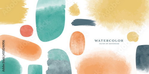 Abstract organic watercolor painting background. Modern minimalist acrylic paint artwork poster. Handmade geometric shapes drawing banner, creative brush texture cover.