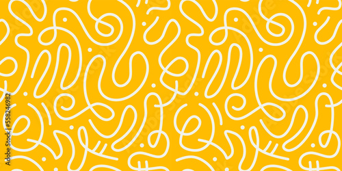 Fototapeta Naklejka Na Ścianę i Meble -  Fun line doodle seamless pattern. Creative abstract squiggle style drawing background for children or trendy design with basic shapes. Simple childish scribble wallpaper print.