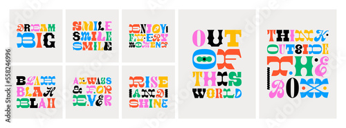 Foto Set of colorful motivational typography quote in abstract art style