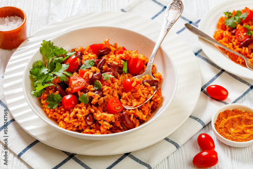 jollof rice with red beans, tomato, spices jollof rice with red beans, tomato, spices