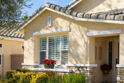 Single family home exterior close-up view in a sunny day, Menifee, California, USA