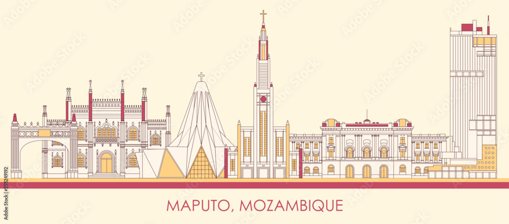 Fototapeta premium Cartoon Skyline panorama of city of Maputo, Mozambique - vector illustration
