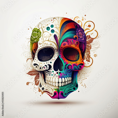 Calavera (Mexican Sugar skull), colorful, floral skull for dia de los muertos (Day of the Dead) photo