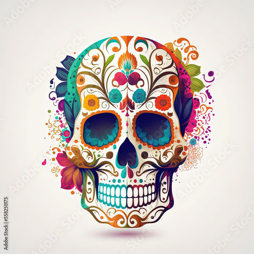 Obraz na plátně Calavera (Mexican Sugar skull), colorful, floral skull for dia de los muertos (D