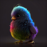Cute rainbow chicken baby, fluffy rainbow chicken, generative ai