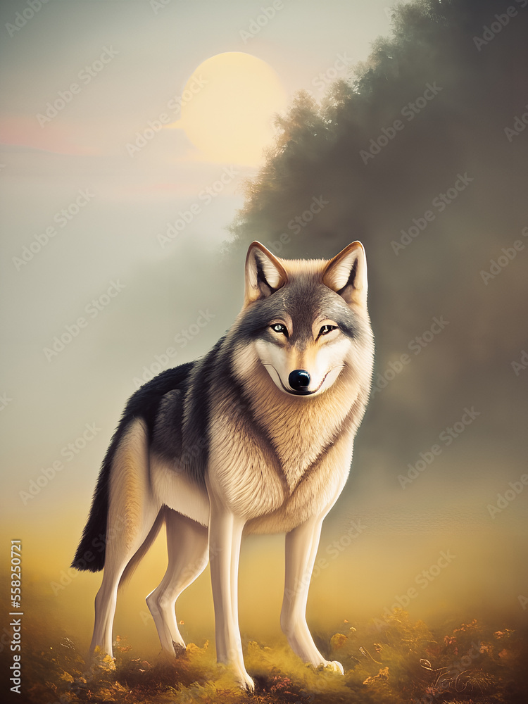 Majestic wolf animal standing proudly against a colorful backdrop. Generative AI Majestic wolf animal standing proudly against a colorful backdrop. Generative AI