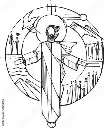  Hand drawn illustration of mystical body of Christ.