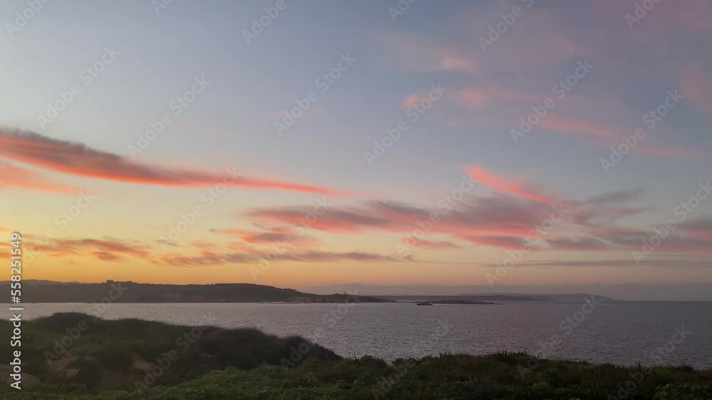 Winter in Malta. Sunset on the Bugibba coast, st Pauls Bay. Mediterranean sea. High quality 4k footage Winter in Malta. Sunset on the Bugibba coast, st Pauls Bay. Mediterranean sea. High quality 4k footage