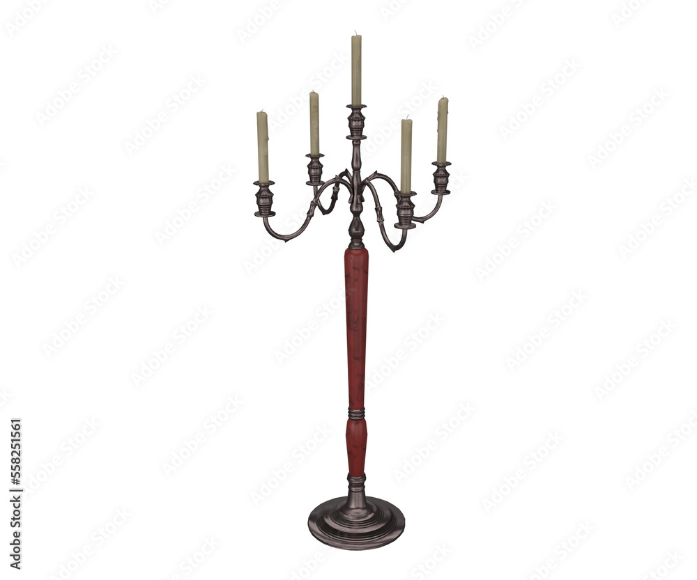3d rendering silver candlestick with five candles 3d rendering silver candlestick with five candles