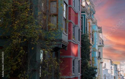 Balat district in Istanbul Turkey. Colorful houses in Balat. historic streets in Istanbul photo