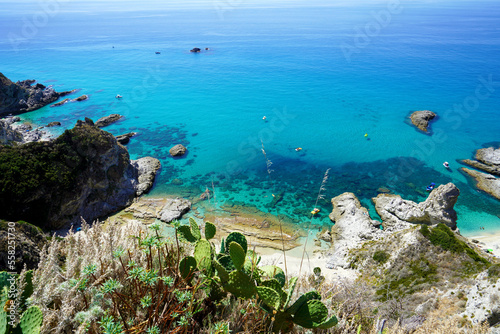 Fototapeta Naklejka Na Ścianę i Meble -  Aerial view of Praia I Focu beach on Calabria Coast, Capo Vaticano, Italy