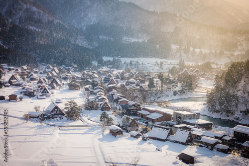 Historic Village of Shirakawa-go in winter ,Gifu Japan