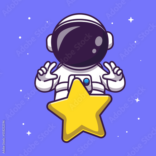 Cute Astronaut With Star In Space Cartoon Vector Icon Illustration. 
Technology Science Icon Concept Isolated Premium Vector. Flat 
Cartoon Style