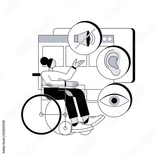 Web accessibility program abstract concept vector illustration. Websites for people with special needs, usability design, accessibility problem, online inclusivity program, UI abstract metaphor.